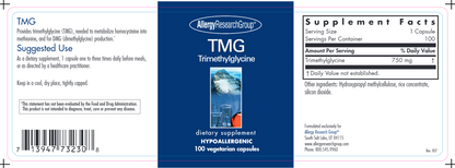 TMG Trimethylglycine 750 mg 100 vcaps